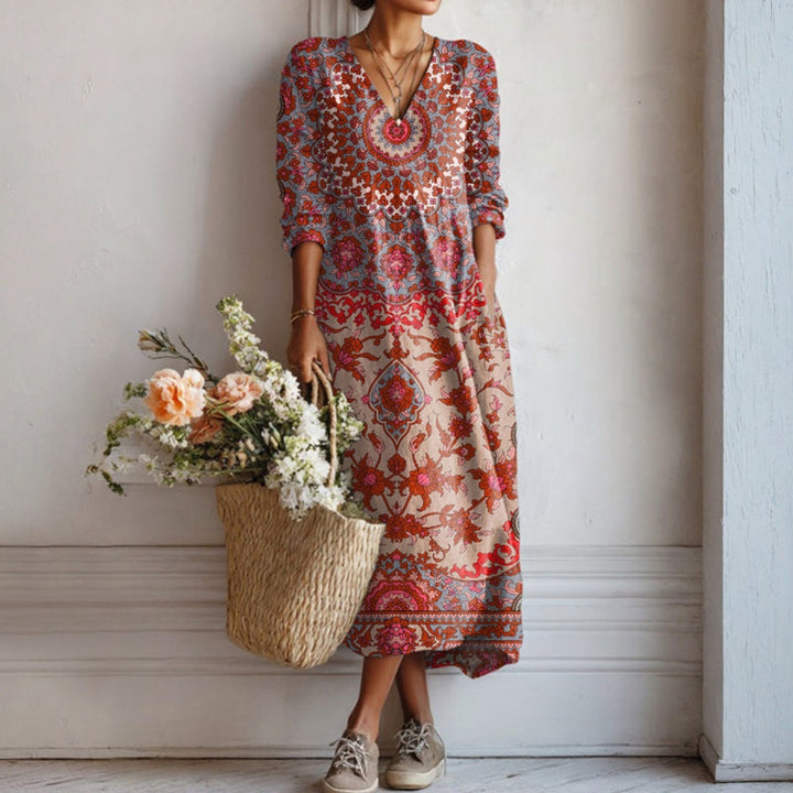 【Pitkähihainen】Vintage Etninen Tyyli Mekko