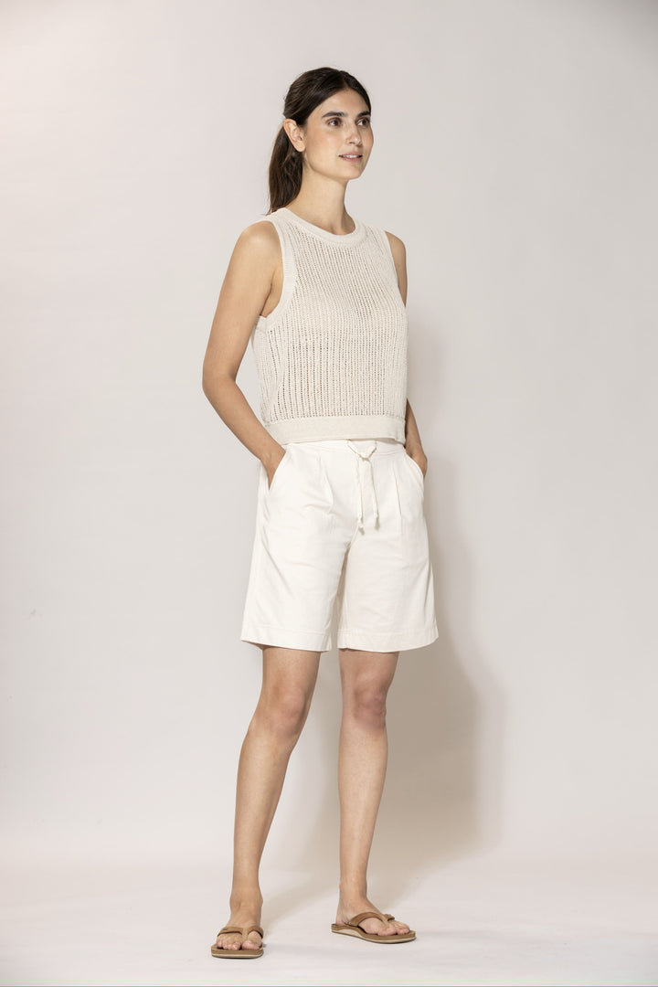 Line Linen Knit Top - Chalk