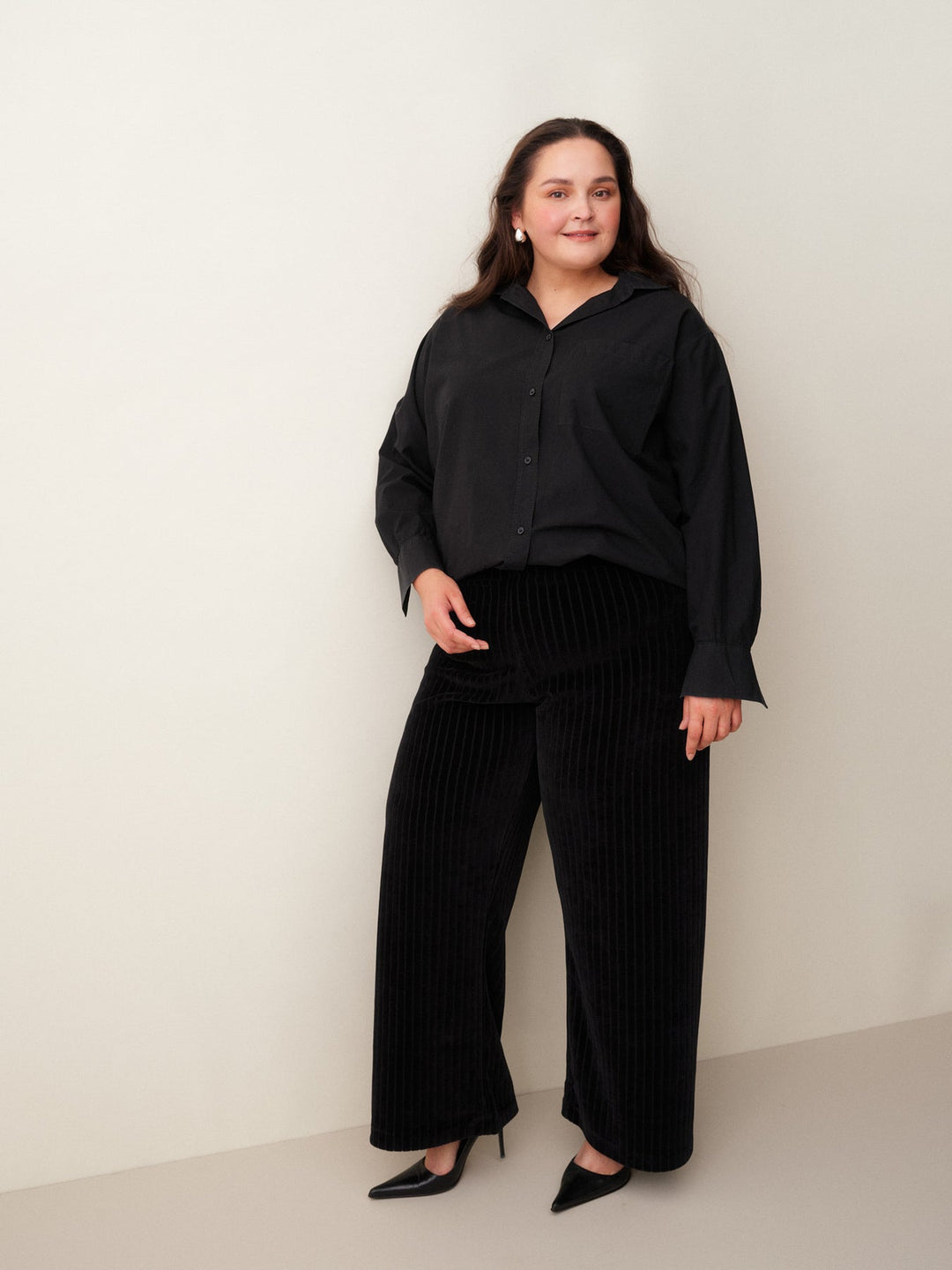 Velour Rib Housut, Musta