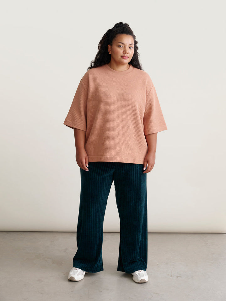 Velour Rib Housut, Dark Sea