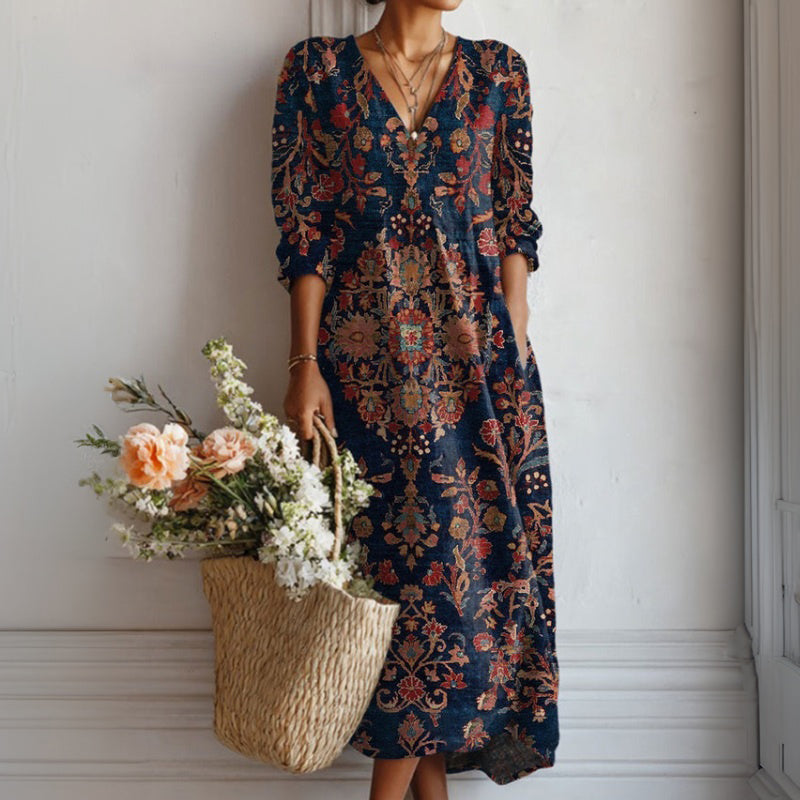 【Pitkähihainen】Vintage Etninen Tyylinen Mekko