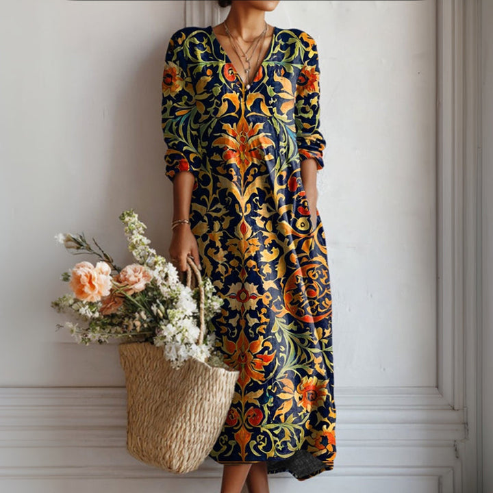 【Pitkähihainen】 Vintage Etninen Tyylinen Mekko
