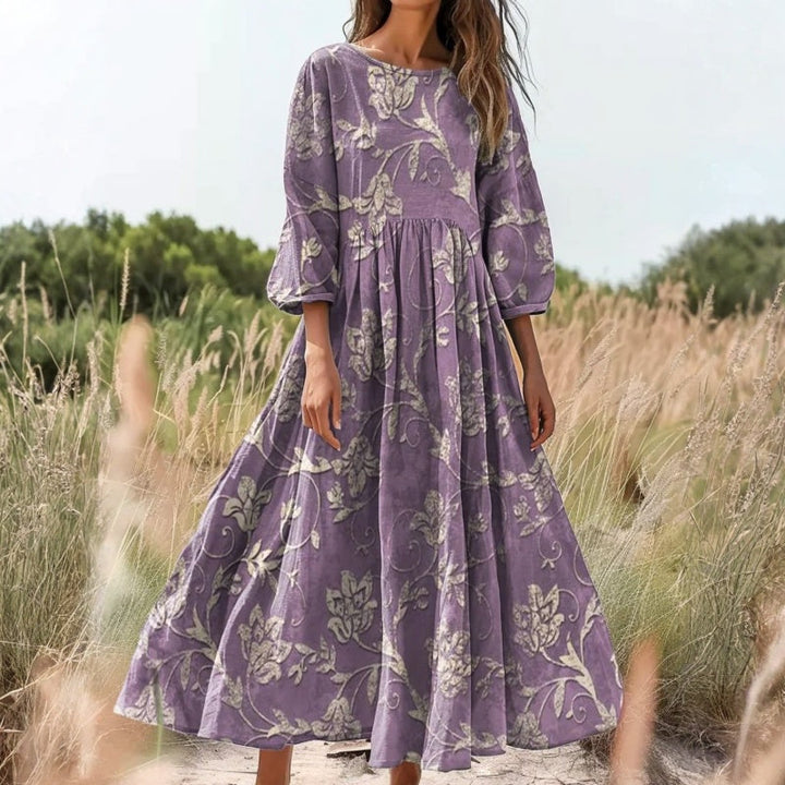 【Pitkähihainen】 Vintage Kukkakuvioinen Mekko