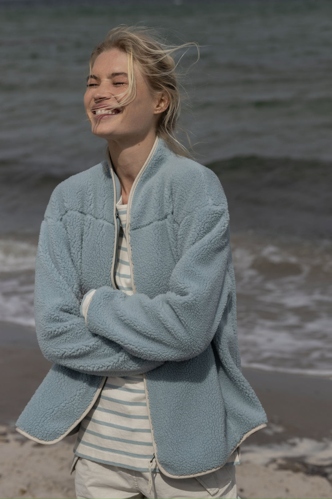 Donna Striped Blouse - Ecru w/Aqua