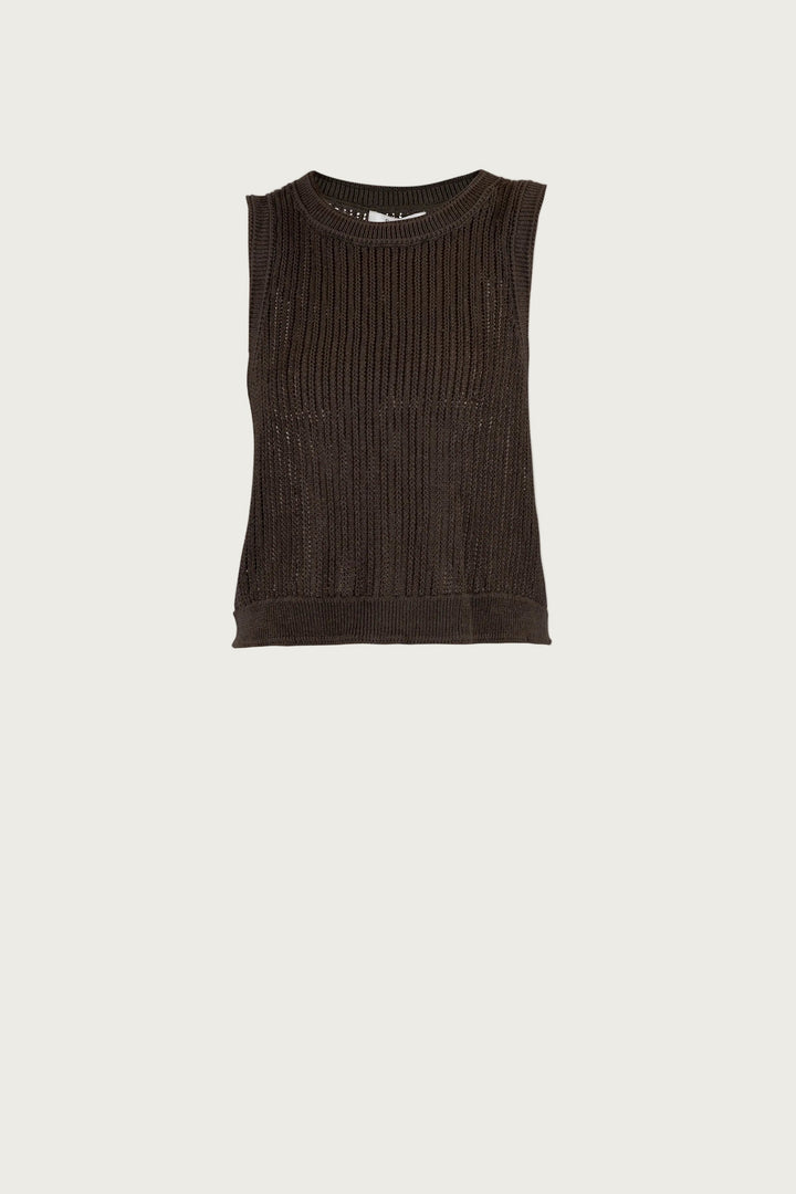 Line Linen Knit Top - Coffee