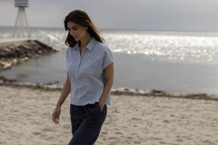 Lisbeth short linen Shirt - Heaven Melange