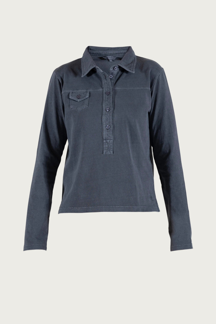 Luci Polo Blouse - Dusty Navy