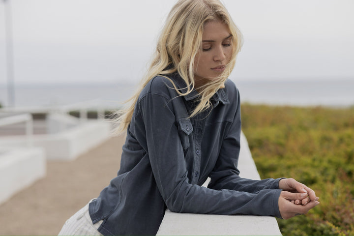 Luci Polo Blouse - Dusty Navy